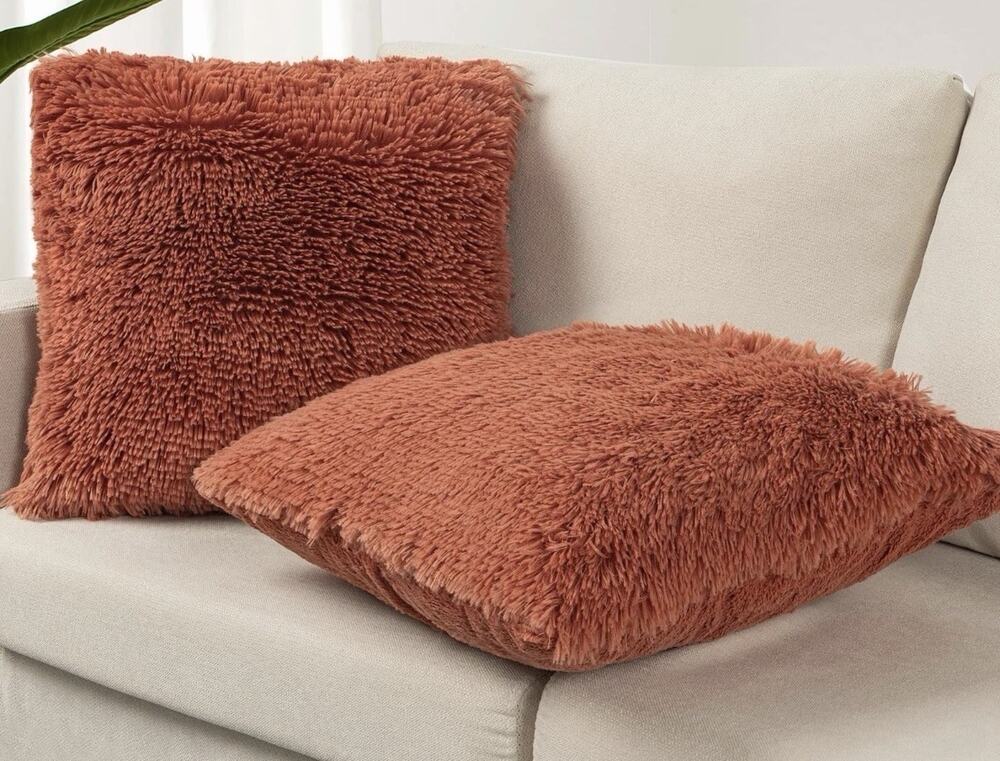 Set of 2 Faux Fur Decorative Throw Pillow Covers 18x18 NWT